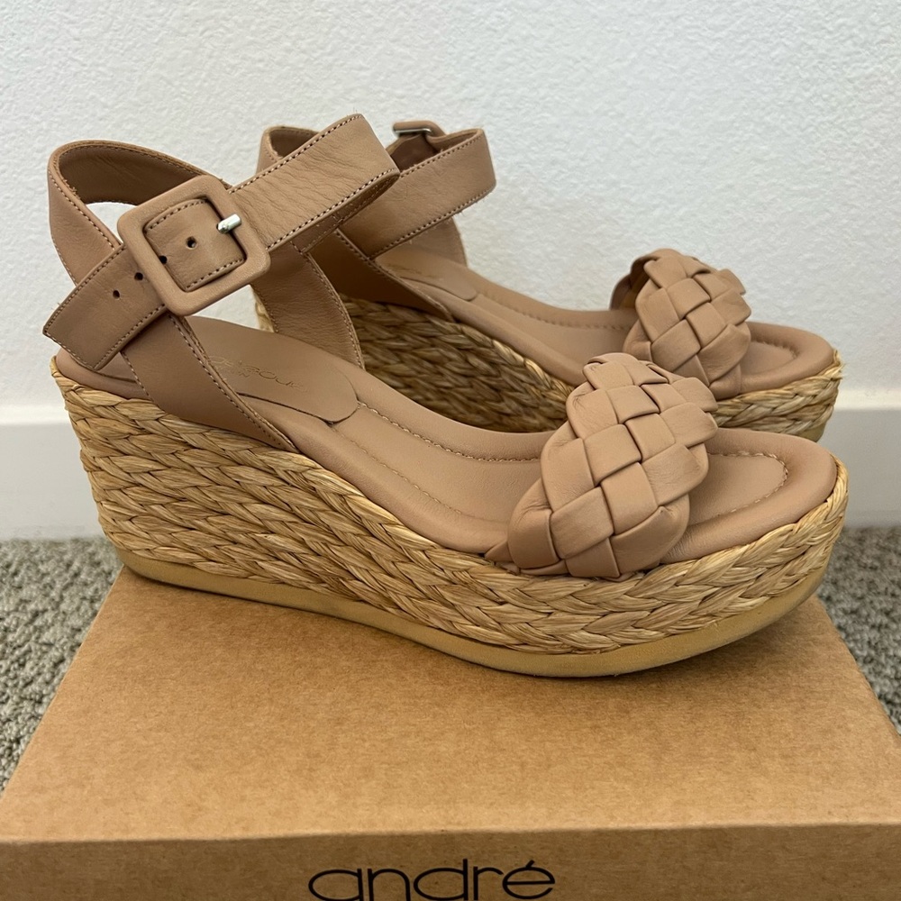 Andre Assous Tan Woven Wedges